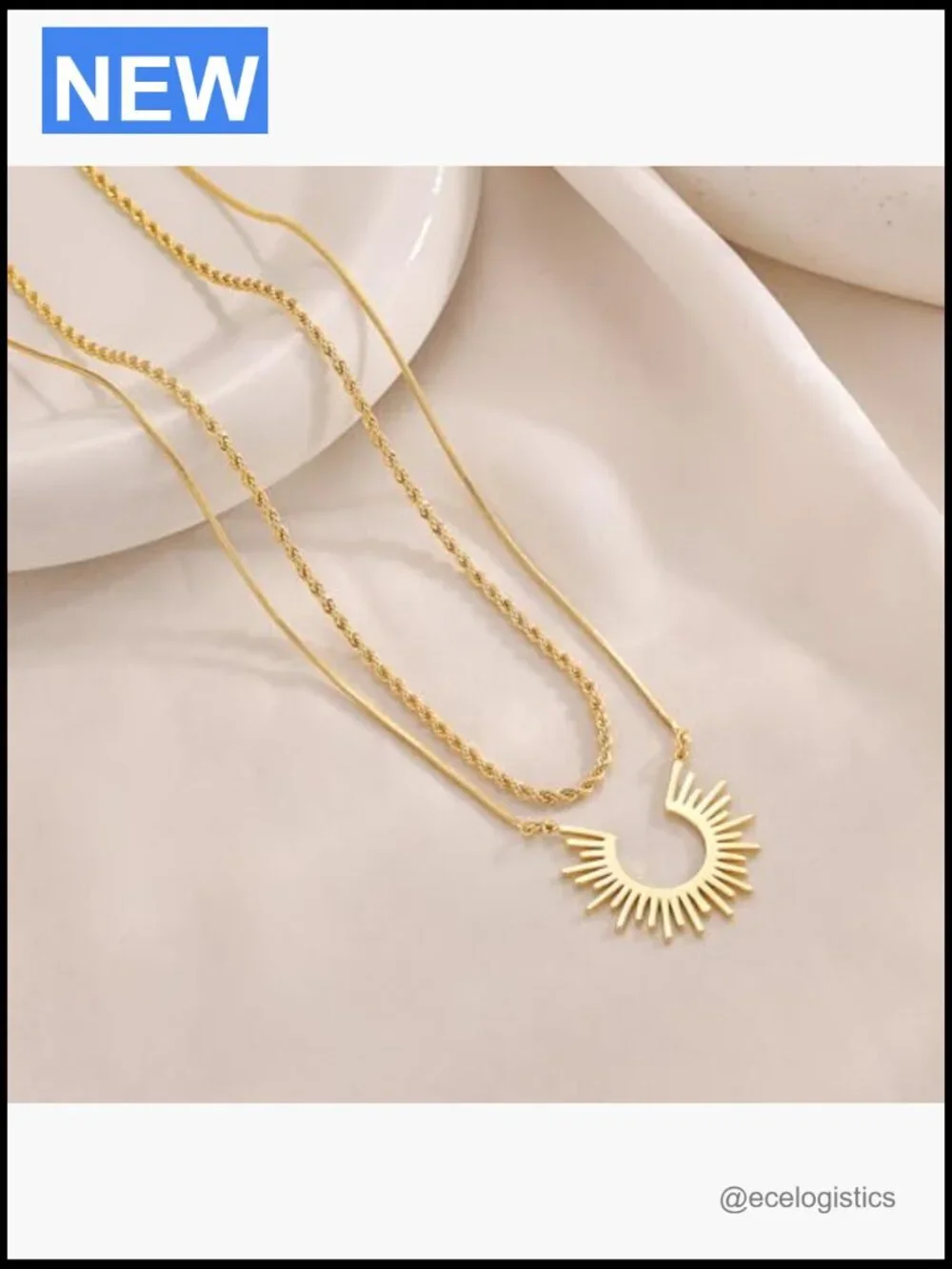 Layered Pendant Necklace Set 14k Gold Plated Dainty Cubic Zirconia Non Tarnish